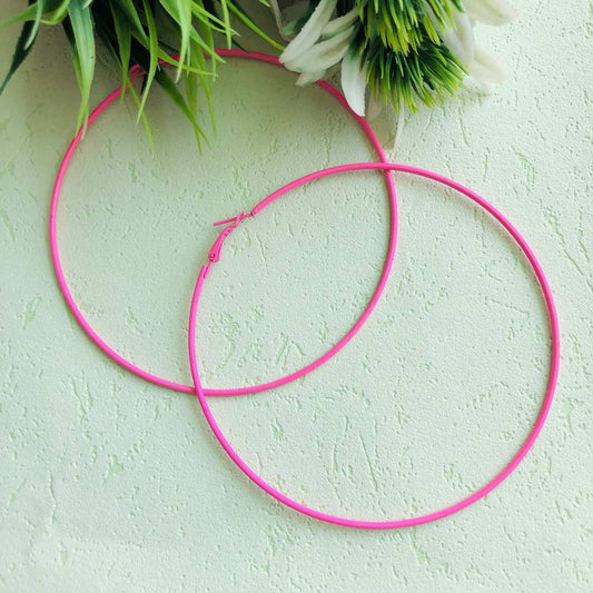 LARQ JEWELS Trendy big colourful hoop earring pink