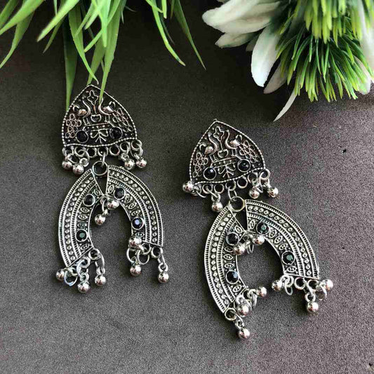 LARQ JEWELS Mandala Embellished black stone Drop Earrings