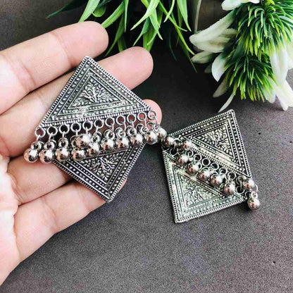 LARQ JEWELS Oxidized Silver Tone Triangle shape drop earrings