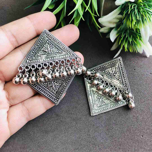 LARQ JEWELS Oxidized Silver Tone Triangle shape drop earrings