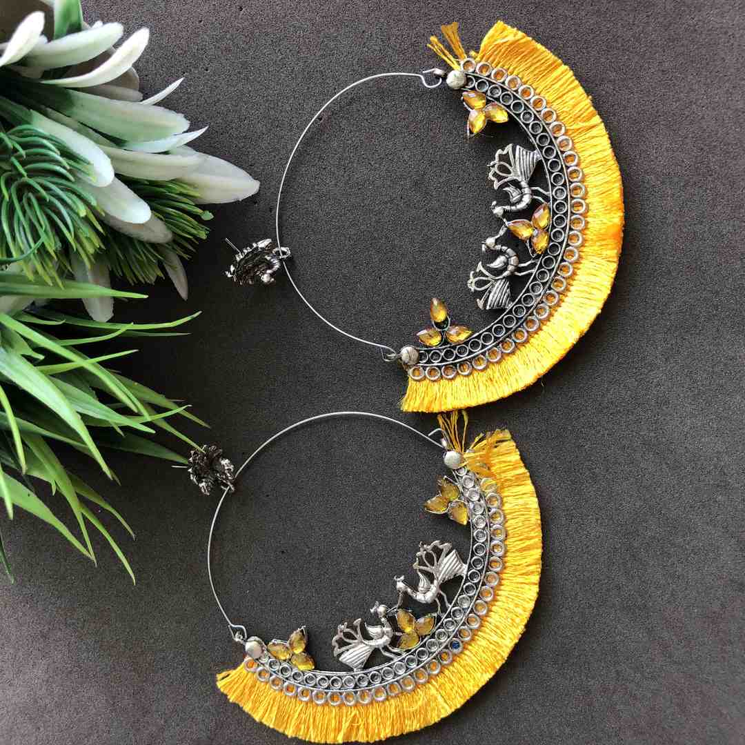 Traditional Silver Plated Oxidized Silver Earrings Yellow