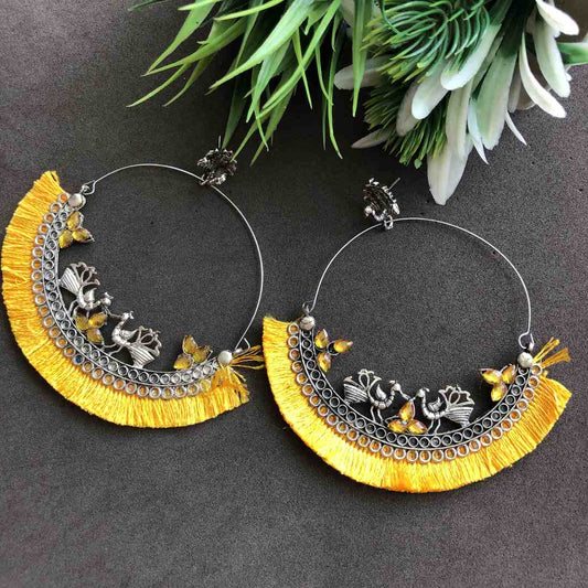Traditional Silver Plated Oxidized Silver Earrings Yellow