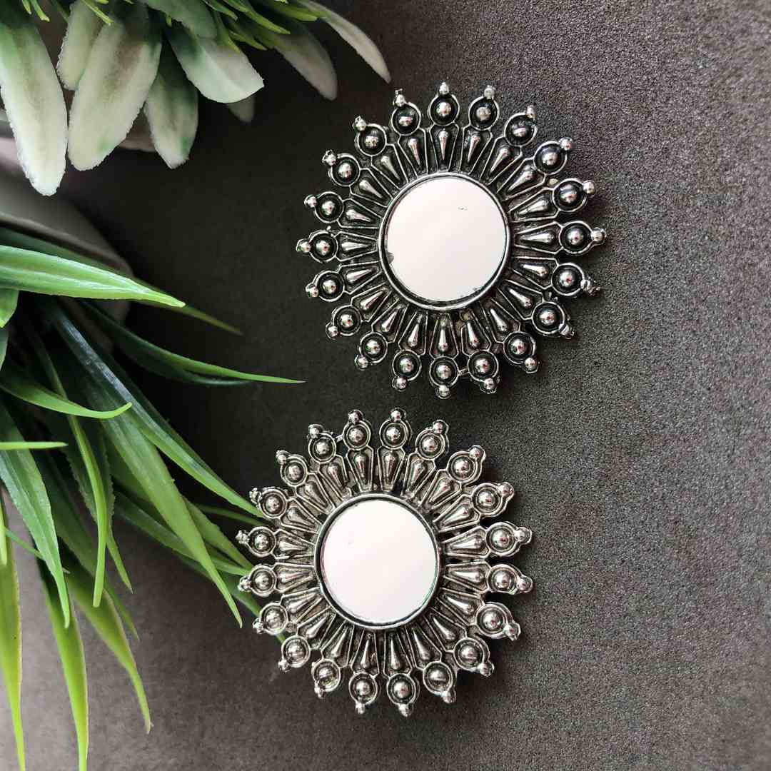 LARQ JEWELS German Silver Stud Mirror Earrings For Girls Women