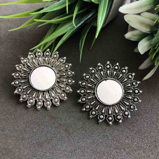 LARQ JEWELS German Silver Stud Mirror Earrings For Girls Women