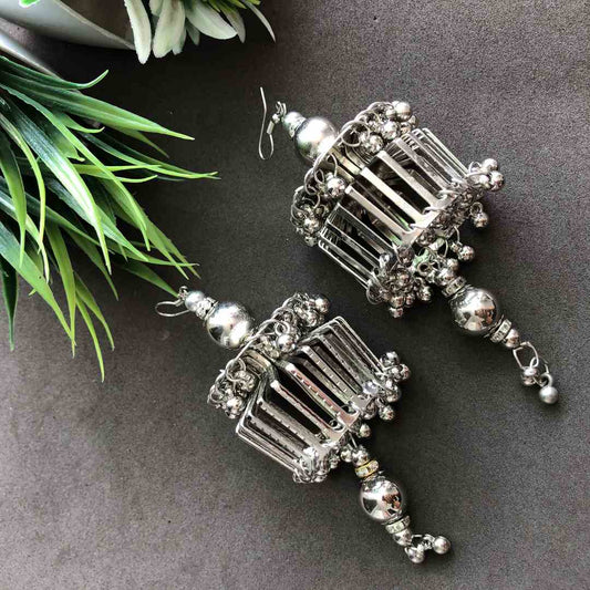 LARQ JEWELS Oxidized Silver Tribal Dangle Earrings