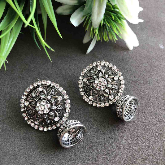 LARQ JEWELS Silver Oxidised Metallic Finish Stud Earring