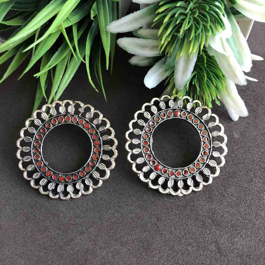 LARQ JEWELS circular studs silver plated earrings red