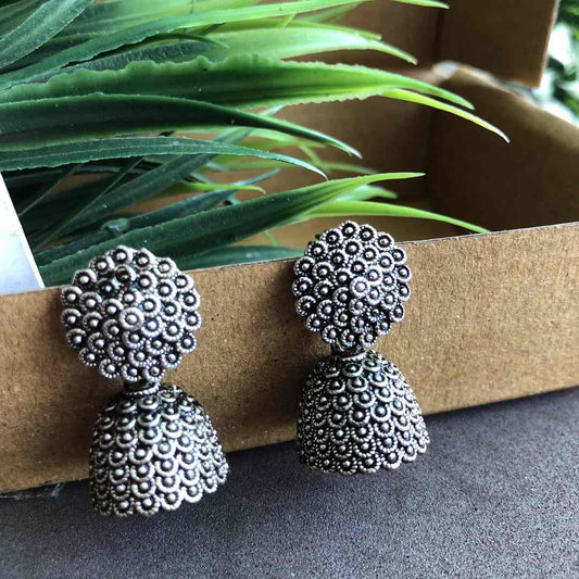 Oxidized silver Finely Detailed mini Jhumki Earrings