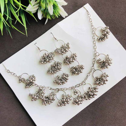LARQ JEWELS Afghani Oxidised Ghungru Choker Necklace with Earrings