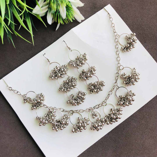 LARQ JEWELS Afghani Oxidised Ghungru Choker Necklace with Earrings
