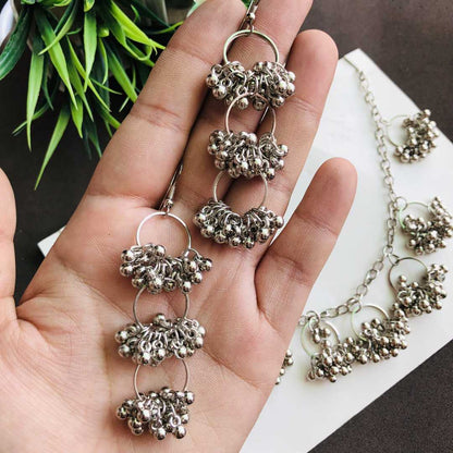 LARQ JEWELS Afghani Oxidised Ghungru Choker Necklace with Earrings