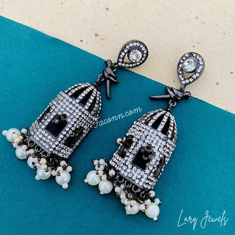 Black Oxidized Stone Ethnic Pearl Festive Earring