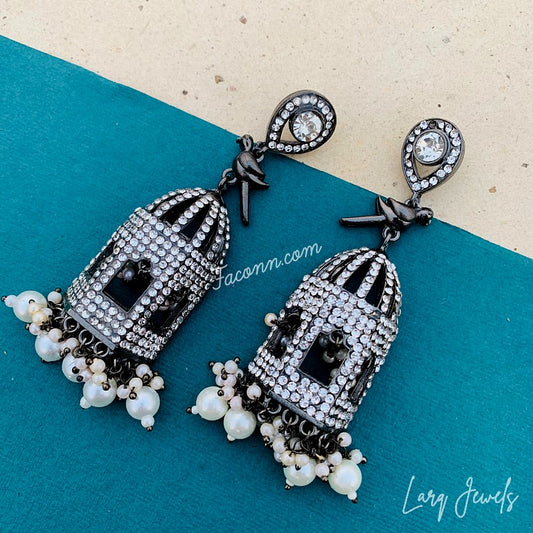 Black Oxidized Stone Ethnic Pearl Festive Earring