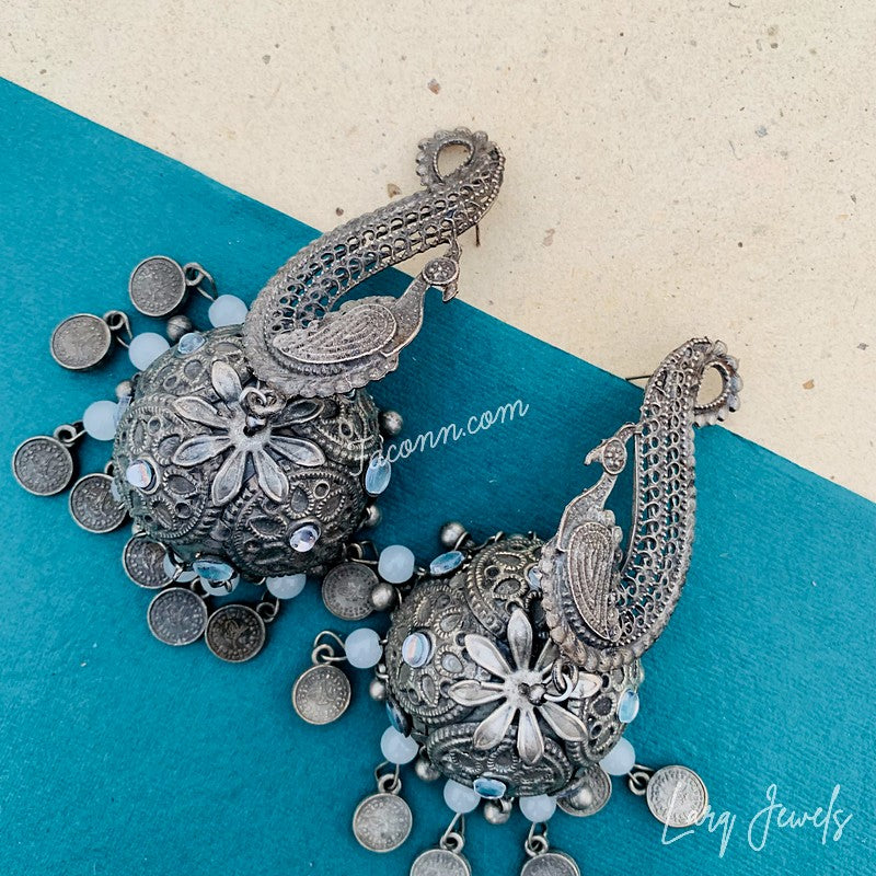 Black Oxidized Light Weight Peacock Jhumka