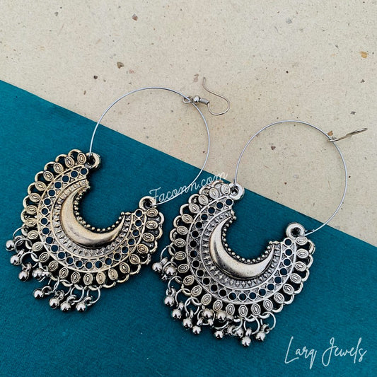 Larq Jewels Silver Chandbali Earrings With Ghungru