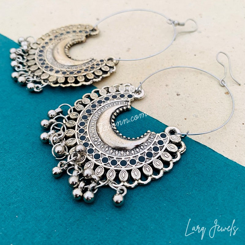 Larq Jewels Silver Chandbali Earrings With Ghungru