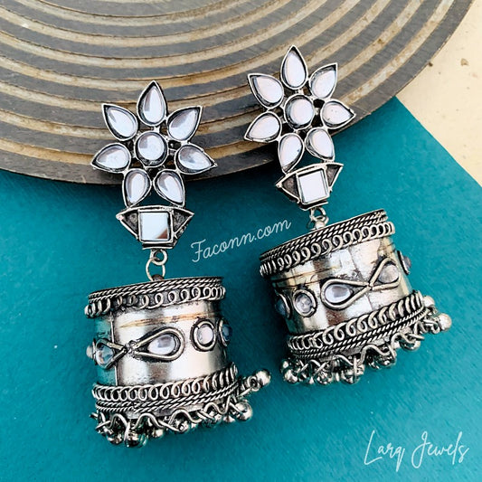 TRADITIONAL GERMAN SILVER STONE STUDS JHUMKA
