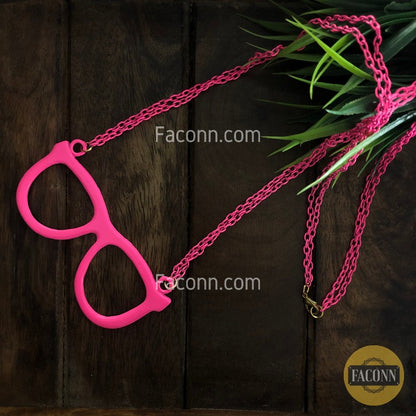 LARQ JEWELS Fashionable Metal Pink Specs Necklace Chain For Women
