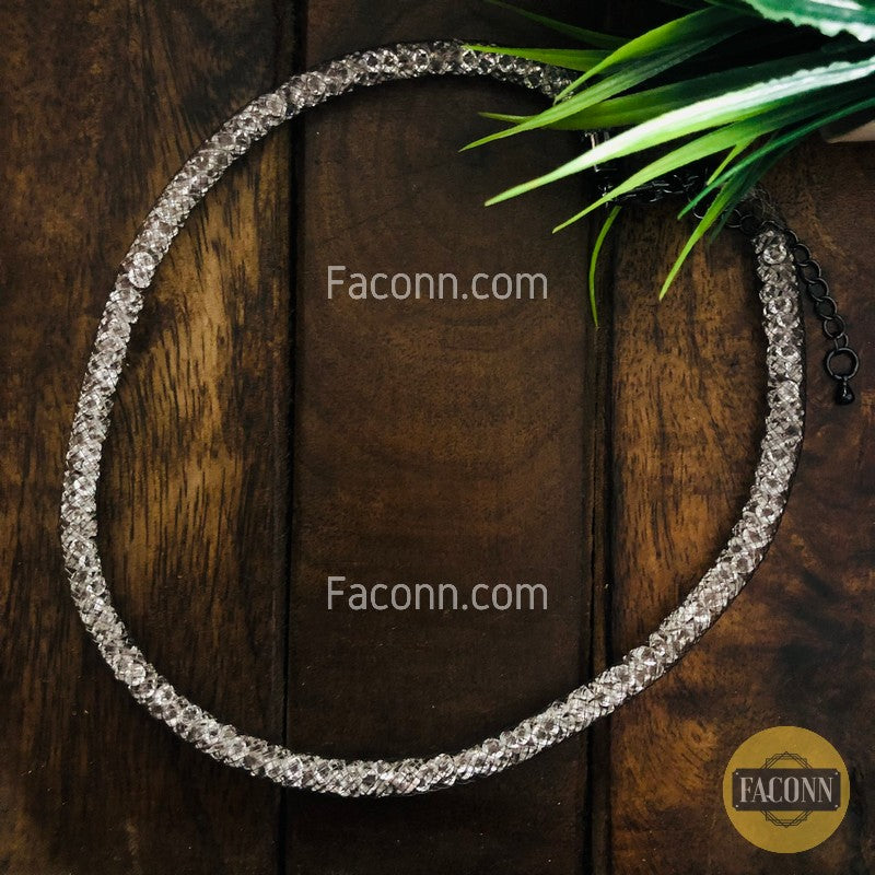 LARQ JEWELS Silver-Toned Stone Studded Statement Necklace