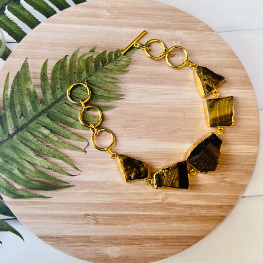 Raw Stone Uneven Shape Golden Brass Bracelet
