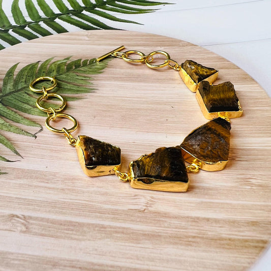 Raw Stone Uneven Shape Golden Brass Bracelet