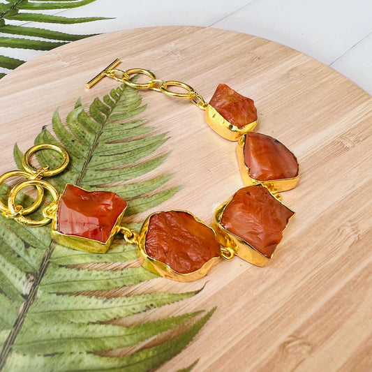 Raw Stone Uneven Shape Golden Red Brass Bracelet