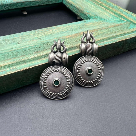 German Silver Shiv Trishul Statement Earring