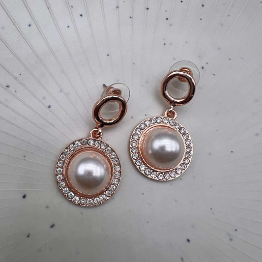 Rose Gold Pearl Serenity Partywear Earrings