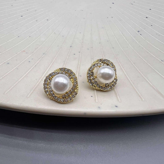 Golden Radiance Pearl Drop Stud Earrings