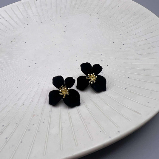 Velvet Bloom Black Korean Earrings