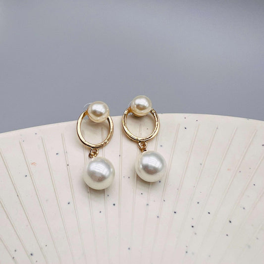 Classic Pearl Duo Golden Korean Earrings