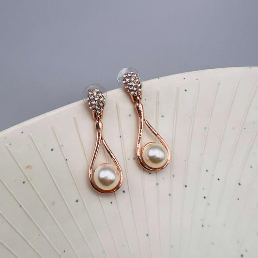 Rose Gold Pearl Harmony Drop Earrings