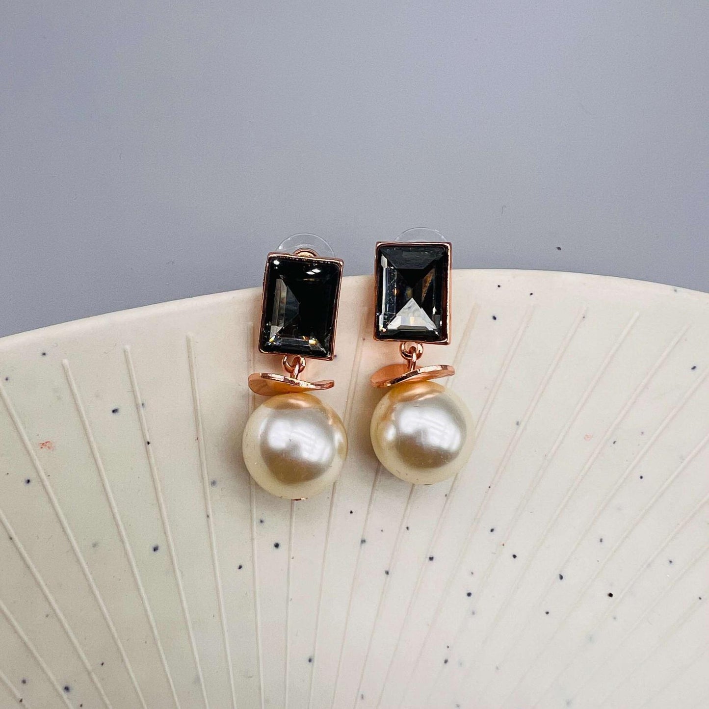 Rose Gold & Smoky Quartz Pearl Drop Party wear Earrings