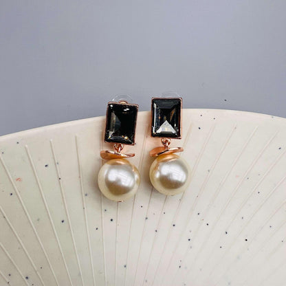Rose Gold & Smoky Quartz Pearl Drop Party wear Earrings
