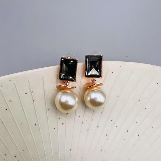 Rose Gold & Smoky Quartz Pearl Drop Party wear Earrings