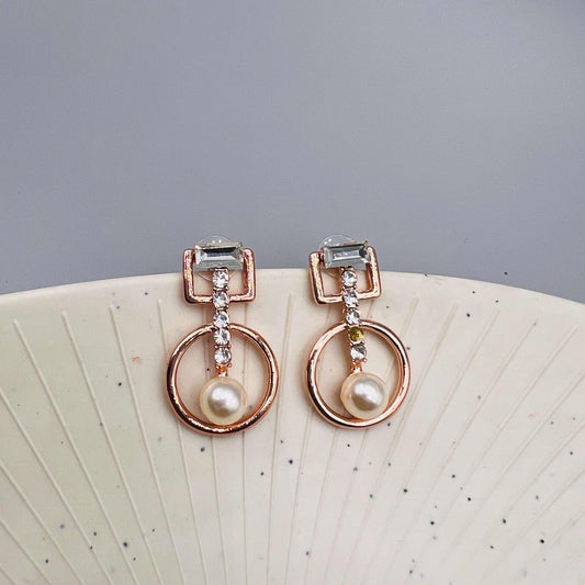 Rose Gold Sparkle Sphere Pearl Stud Earrings