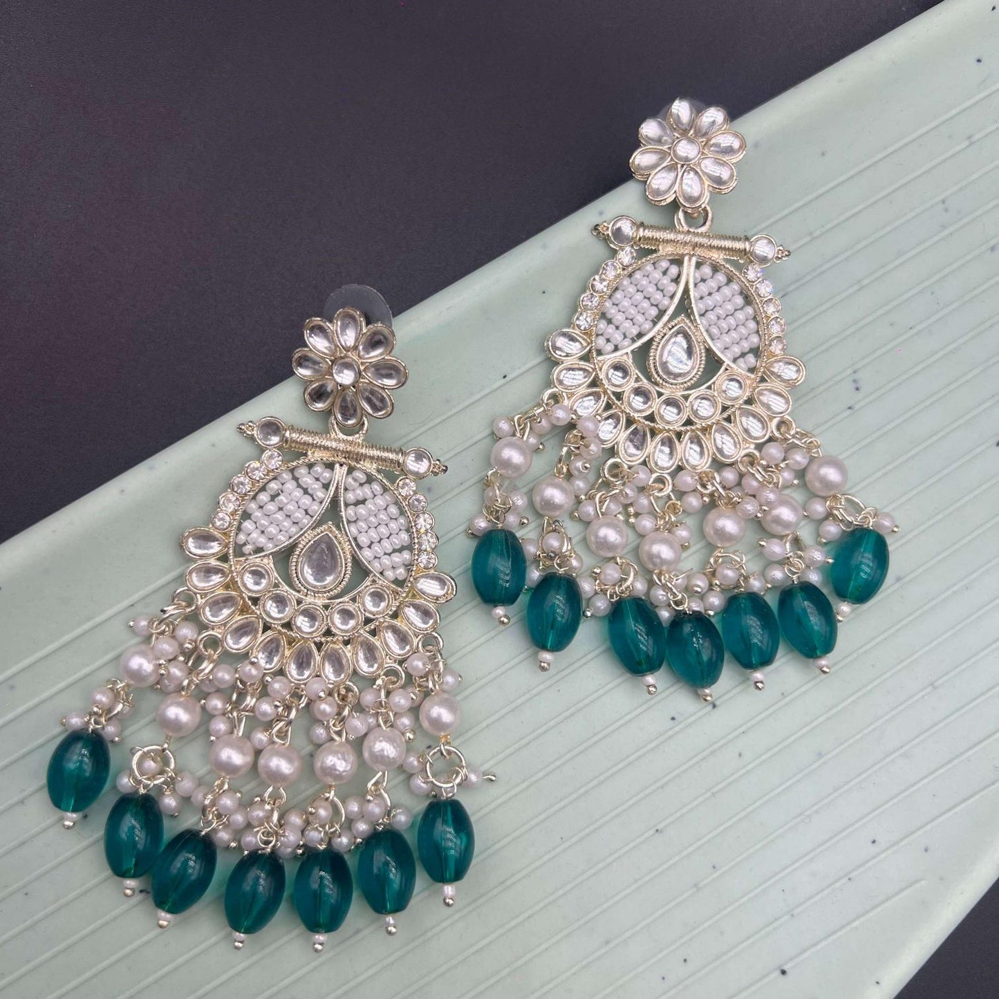 Polki Kundan Ethnic Festive Turquoise Earrings