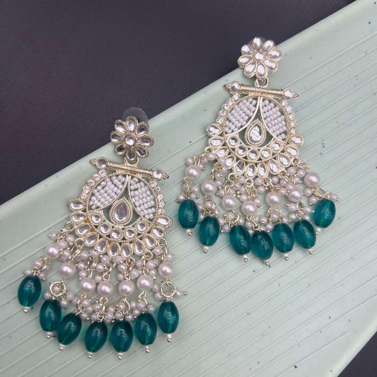 Polki Kundan Ethnic Festive Turquoise Earrings