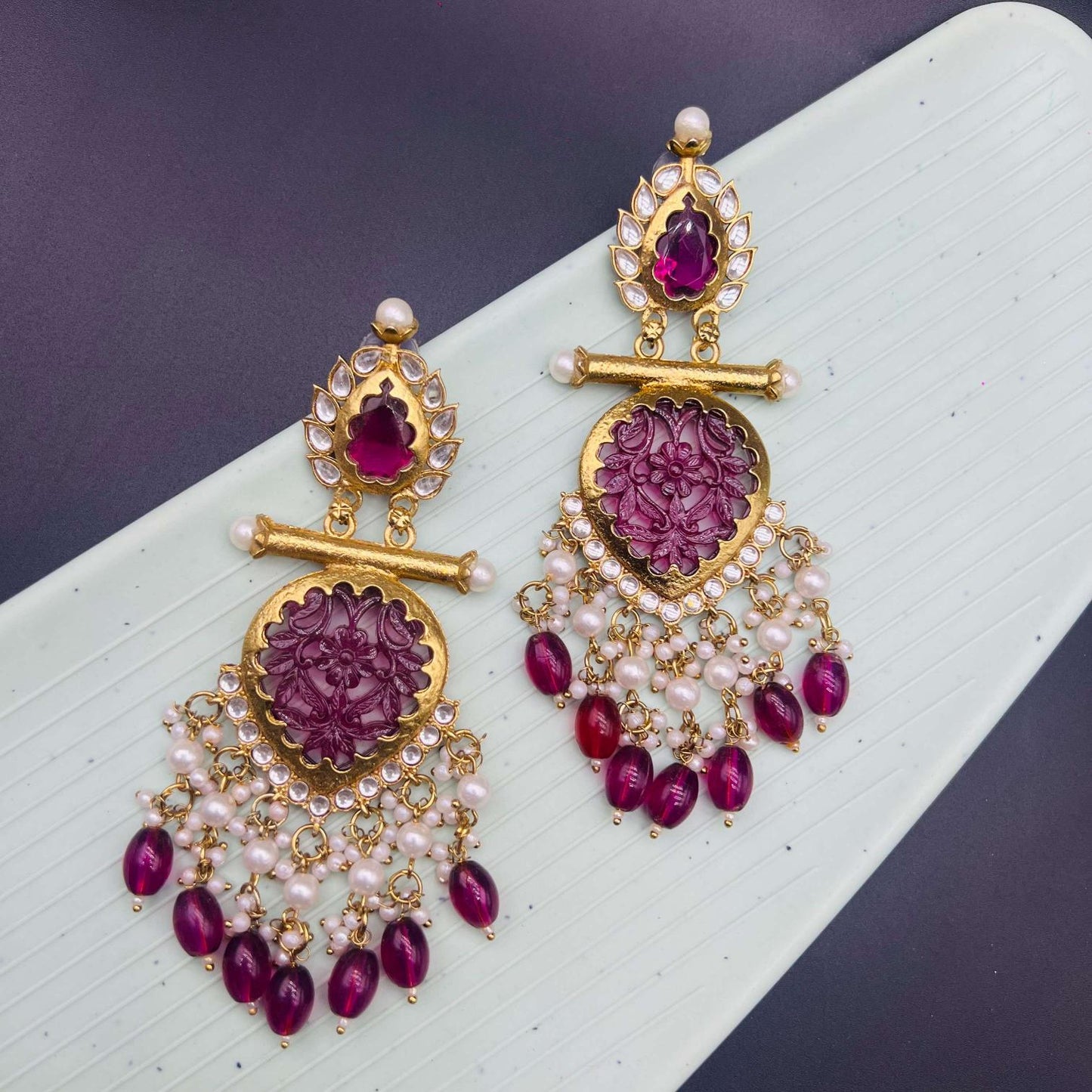 Gulnaar Ruby Statement Drop Festive Earrings