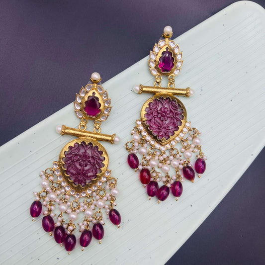 Gulnaar Ruby Statement Drop Festive Earrings