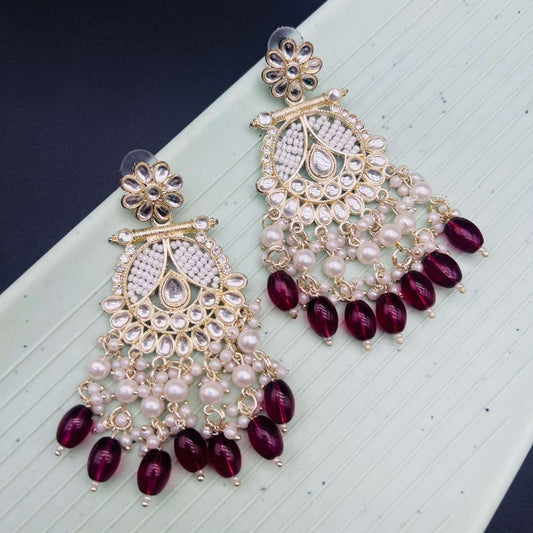 Kundan Polki Ethnic Style Maroon Earrings