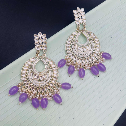 Artisan Kundan Polki Ethnic Earrings Lilac
