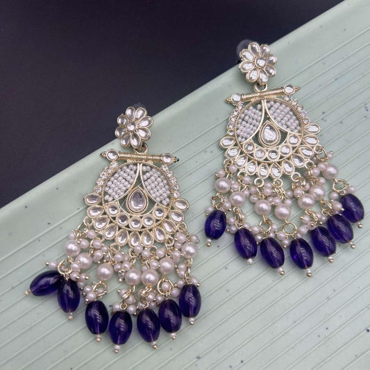Polki Kundan Ethnic Purple Earrings