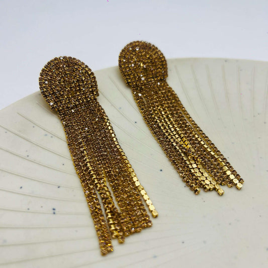 Golden Goddess Tassels Rhinestone Earrings