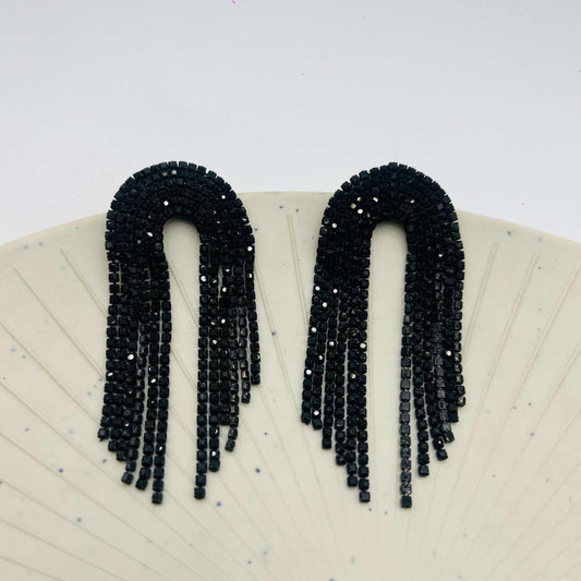 Black Plated Celebrity Inspired Rhinestone Earrings