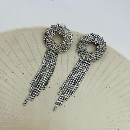 Silver Plated Rhinestone Party wear Dangler Earrings