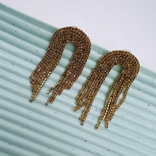 Molten Gold Cascade Rhinestone Earrings