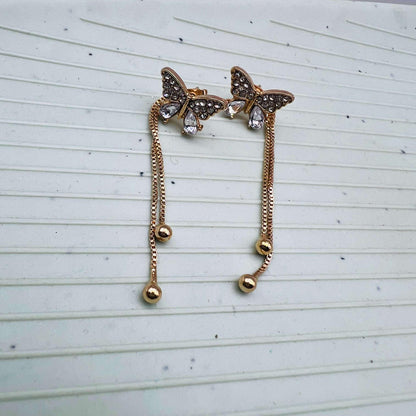 Crystal and Gold Butterfly Korean Earrings