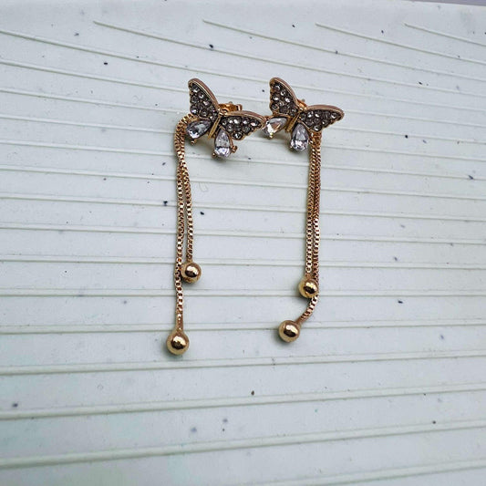 Crystal and Gold Butterfly Korean Earrings