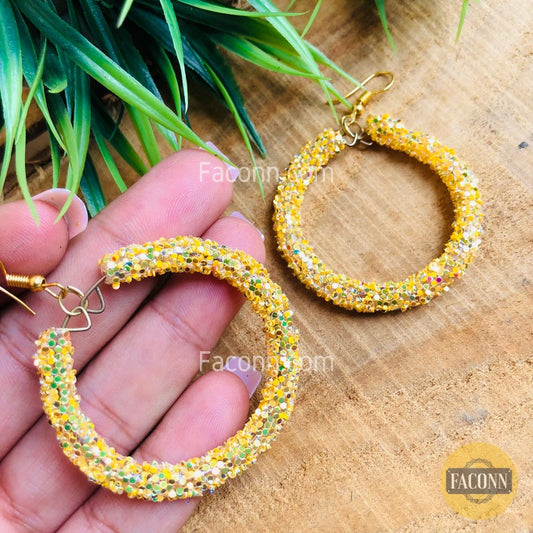 (Defected) Hoop Earrings with Glitter Sequins Set for Women Golden
